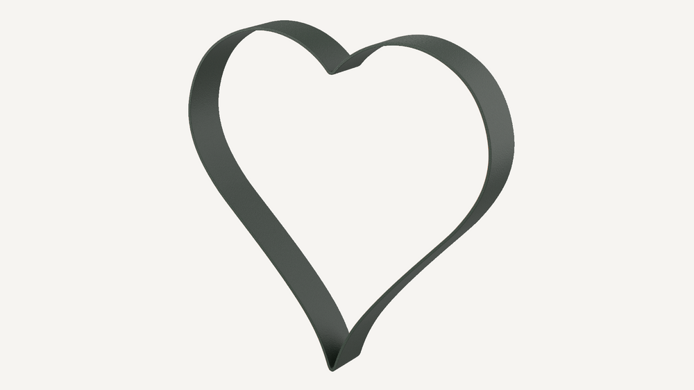 Metallherz Biella in pulverbeschichtet Sonderfarbe RAL 6009 Tannengrün als 3D-Modell Metallherz Biella in pulverbeschichtet Sonderfarbe RAL 6009 Tannengrün als 3D-Modell