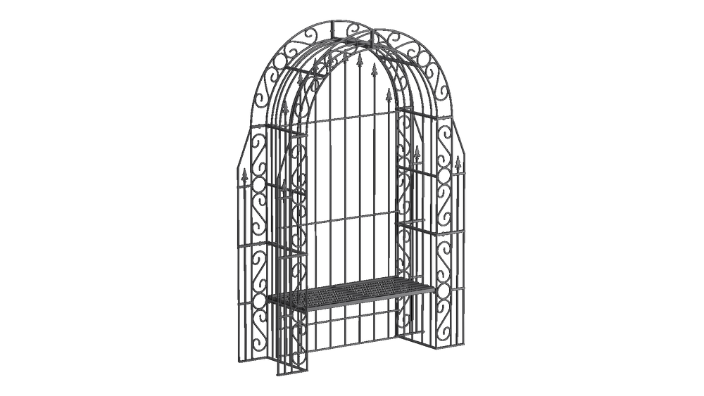 Rosenbogen Calabria mit Bank und Rückwand in pulverbeschichtet Anthrazit als 3D-Modell Rosenbogen Calabria mit Bank und Rückwand in pulverbeschichtet Anthrazit als 3D-Modell