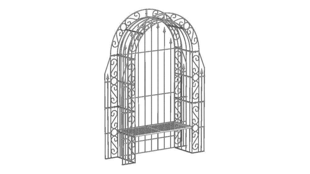 Rosenbogen Calabria mit Bank und Rückwand in feuerverzinkt als 3D-Modell Rosenbogen Calabria mit Bank und Rückwand in feuerverzinkt als 3D-Modell