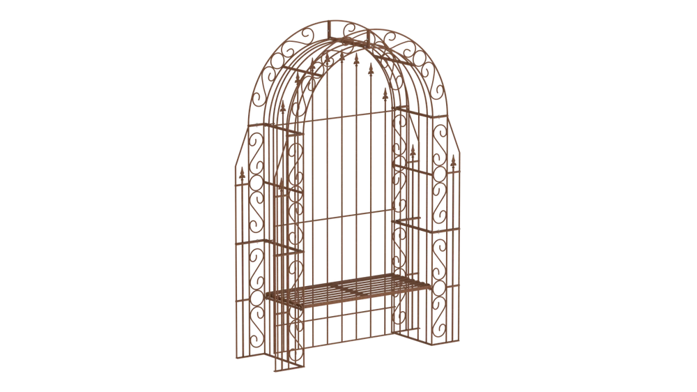 Rosenbogen Calabria mit Bank und Rückwand in unbeschichtet als 3D-Modell Rosenbogen Calabria mit Bank und Rückwand in unbeschichtet als 3D-Modell