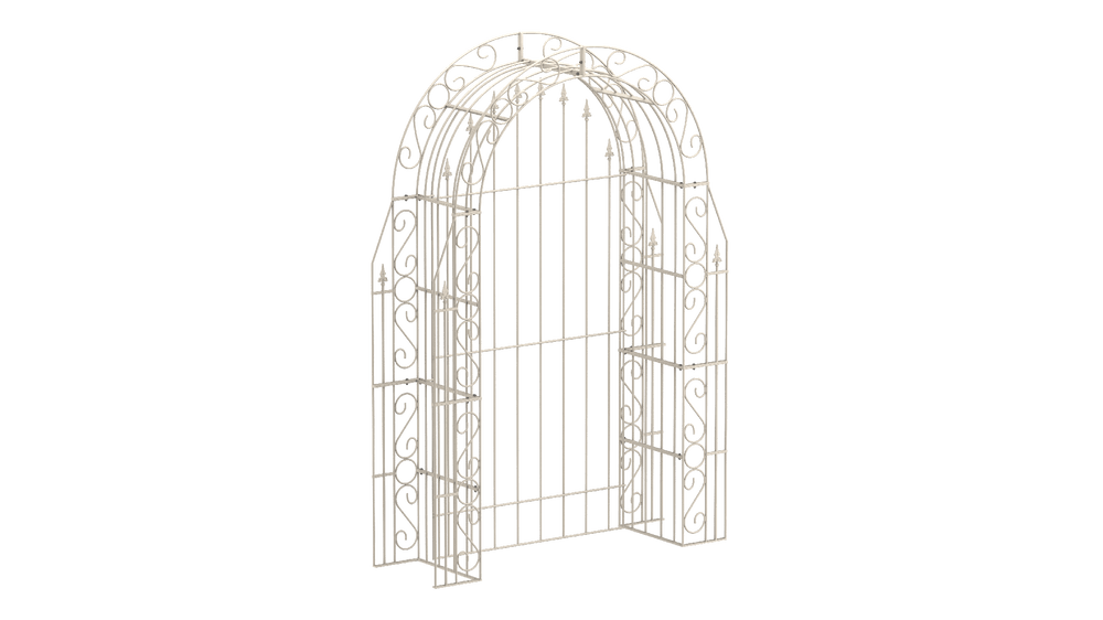 Rosenbogen Calabria mit Rückwand in pulverbeschichtet Sonderfarbe RAL 9001 Cremeweiß als 3D-Modell Rosenbogen Calabria mit Rückwand in pulverbeschichtet Sonderfarbe RAL 9001 Cremeweiß als 3D-Modell