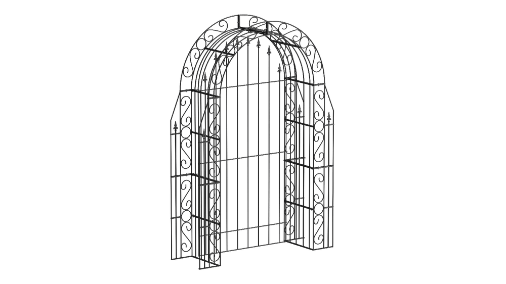 Rosenbogen Calabria mit Rückwand in pulverbeschichtet Sonderfarbe RAL 9005 Tiefschwarz als 3D-Modell Rosenbogen Calabria mit Rückwand in pulverbeschichtet Sonderfarbe RAL 9005 Tiefschwarz als 3D-Modell