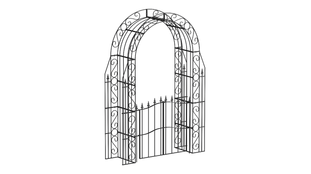 Rosenbogen Calabria mit Tür in pulverbeschichtet Sonderfarbe RAL 9005 Tiefschwarz als 3D-Modell Rosenbogen Calabria mit Tür in pulverbeschichtet Sonderfarbe RAL 9005 Tiefschwarz als 3D-Modell