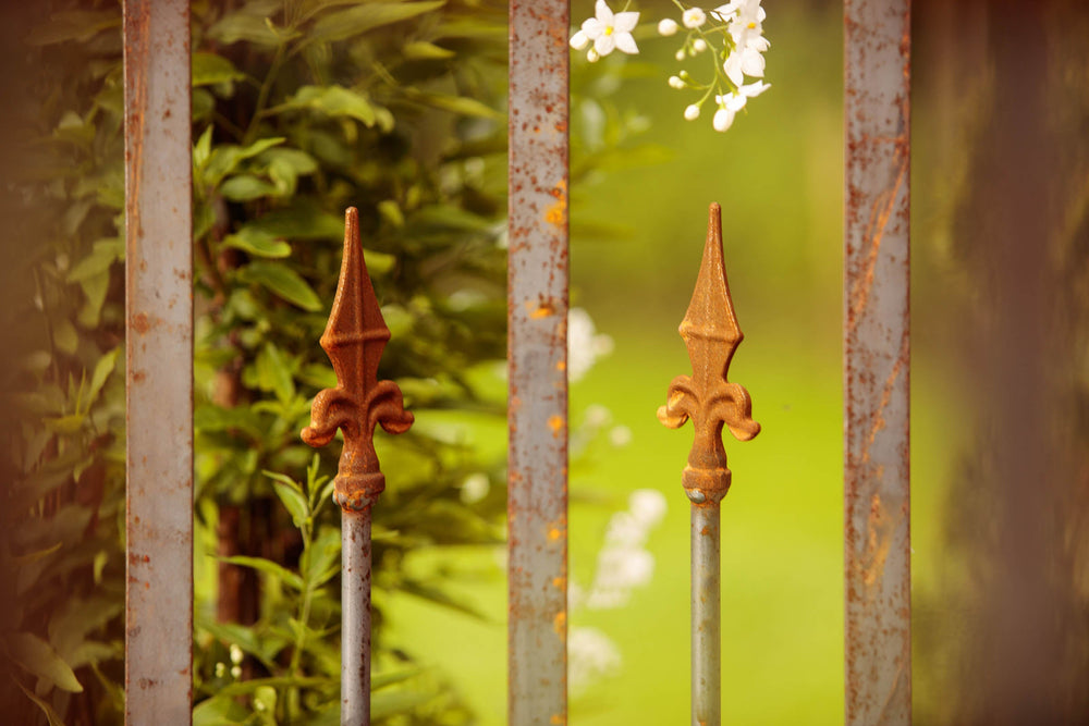 Rosenbogen Cosenza Nahaufnahme Spitzen-Dekore mit Edelrost | Unbeschichtet Rosenbogen Cosenza Nahaufnahme Spitzen-Dekore mit Edelrost | Unbeschichtet