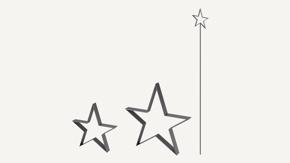 Metallsterne Novara und Gartenstecker Tissano im Set in pulverbeschichtet Anthrazit als 3D-Modell Metallsterne Novara und Gartenstecker Tissano im Set in pulverbeschichtet Anthrazit als 3D-Modell