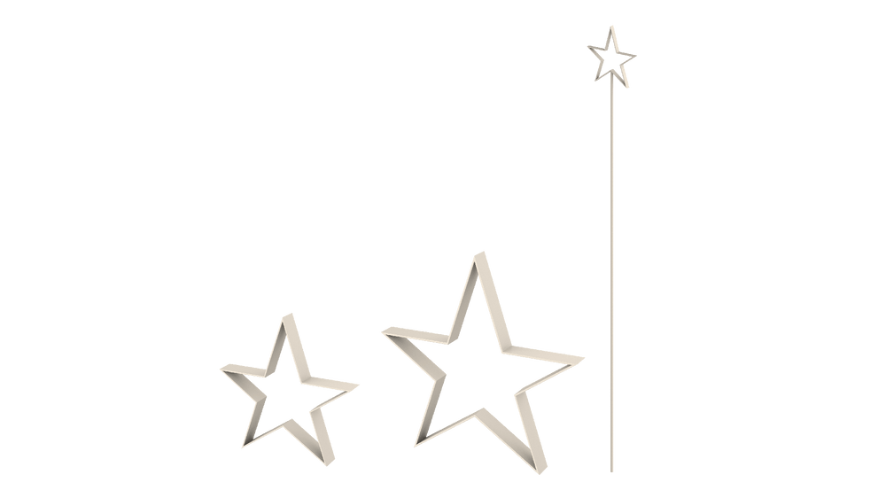 Rankstab Tissano und Metallsterne Novara im Set in pulverbeschichtet Sonderfarbe RAL 9001 Cremeweiß als 3D-Modell Rankstab Tissano und Metallsterne Novara im Set in pulverbeschichtet Sonderfarbe RAL 9001 Cremeweiß als 3D-Modell