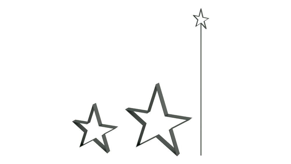 Rankstab Tissano und Metallsterne Novara im Set in pulverbeschichtet Sonderfarbe RAL 6009 Tannengrün als 3D-Modell Rankstab Tissano und Metallsterne Novara im Set in pulverbeschichtet Sonderfarbe RAL 6009 Tannengrün als 3D-Modell