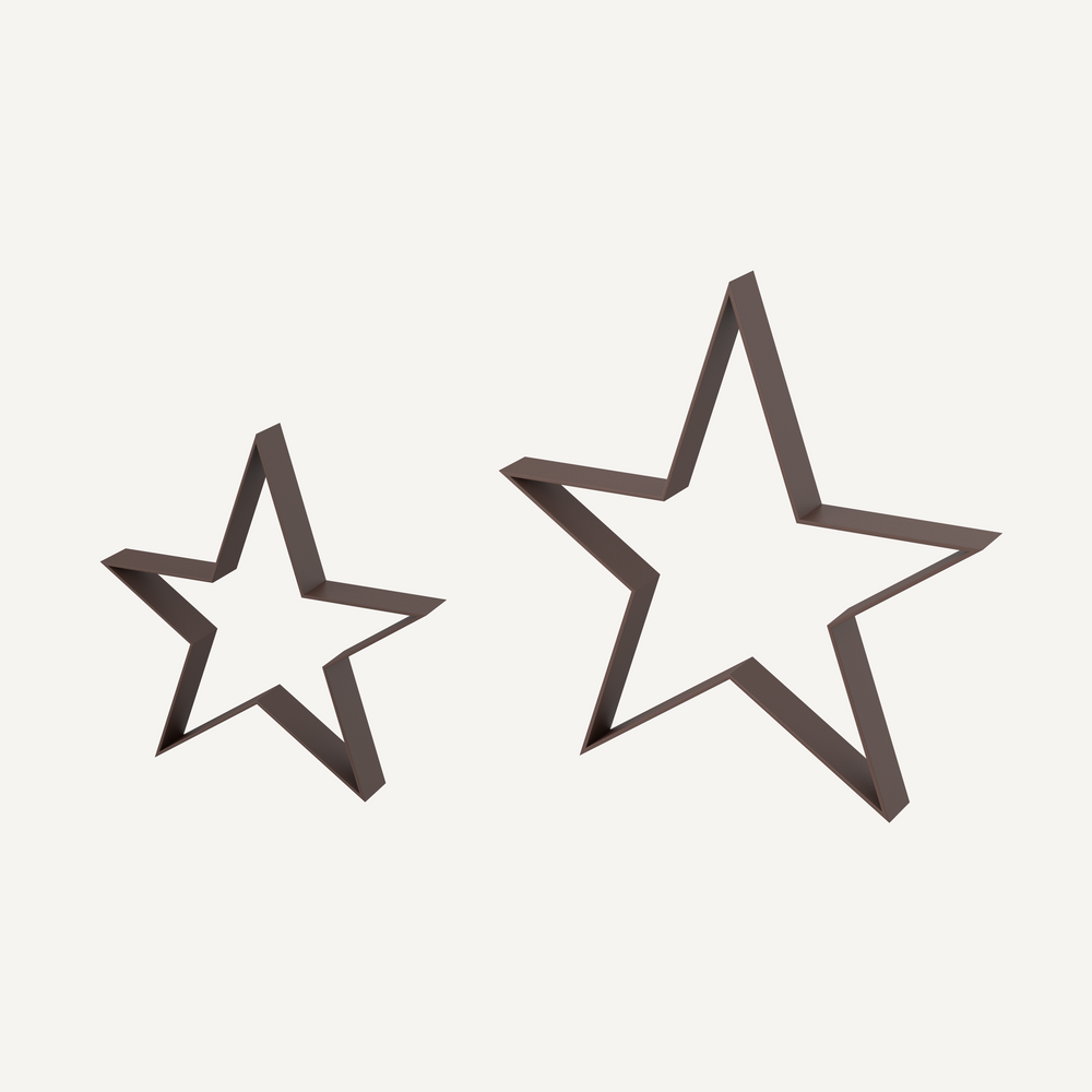 Metallsterne Novara im Set in pulverbeschichtet Sonderfarbe RAL 8017 Schokobraun als 3D-Modell Metallsterne Novara im Set in pulverbeschichtet Sonderfarbe RAL 8017 Schokobraun als 3D-Modell
