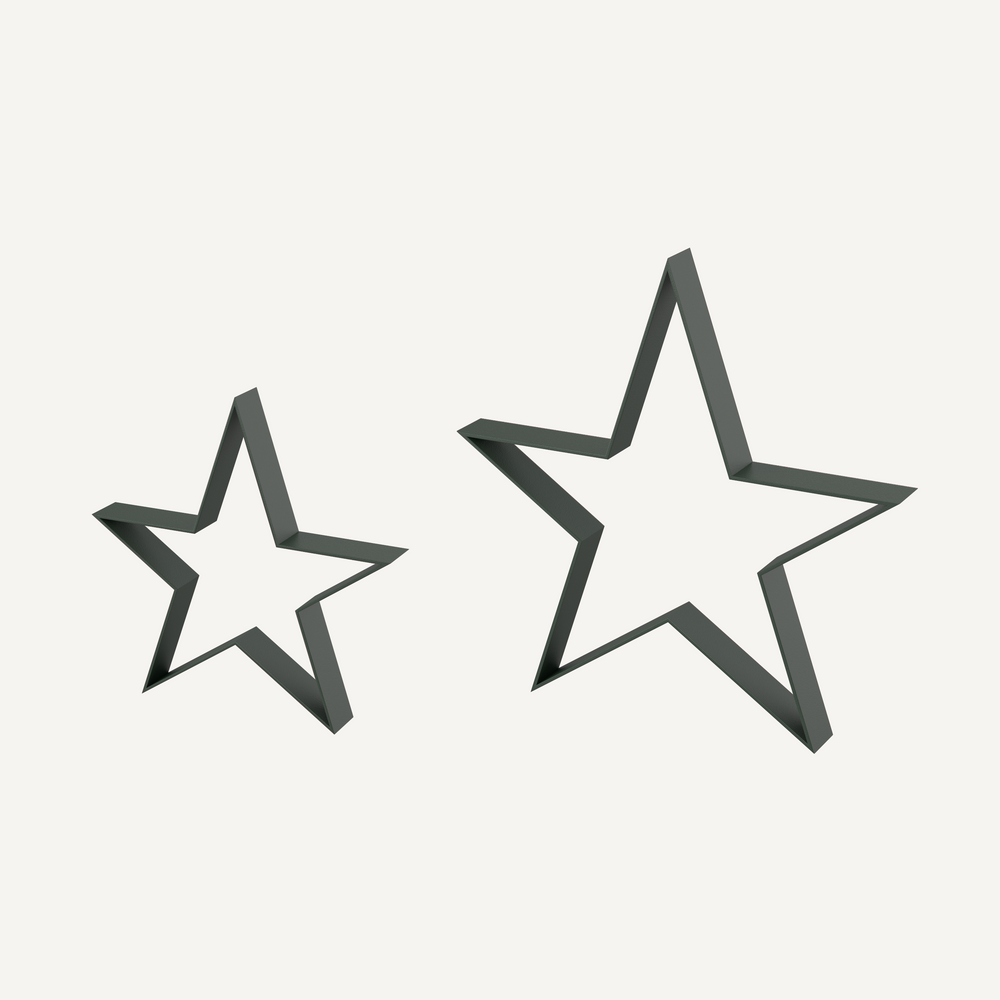 Metallsterne Novara im Set in pulverbeschichtet Sonderfarbe RAL 6009 Tannengrün als 3D-Modell Metallsterne Novara im Set in pulverbeschichtet Sonderfarbe RAL 6009 Tannengrün als 3D-Modell