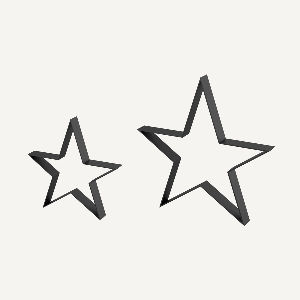 Metallsterne Novara im Set in pulverbeschichtet Sonderfarbe RAL 9005 Tiefschwarz als 3D-Modell Metallsterne Novara im Set in pulverbeschichtet Sonderfarbe RAL 9005 Tiefschwarz als 3D-Modell