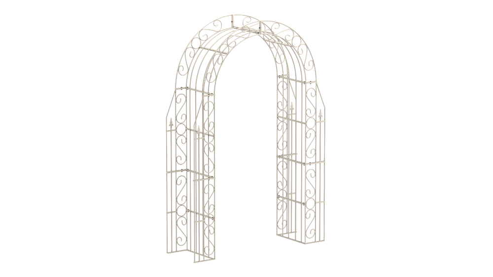 Rosenbogen Calabria in pulverbeschichtet Sonderfarbe RAL 9001 Cremeweiß als 3D-Modell Rosenbogen Calabria in pulverbeschichtet Sonderfarbe RAL 9001 Cremeweiß als 3D-Modell