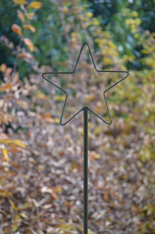 Rankstab Tisssano in pulverbeschichtet Sonderfarbe RAL 6009 Tannengrün aus der Nähe in einem Garten Rankstab Tisssano in pulverbeschichtet Sonderfarbe RAL 6009 Tannengrün aus der Nähe in einem Garten