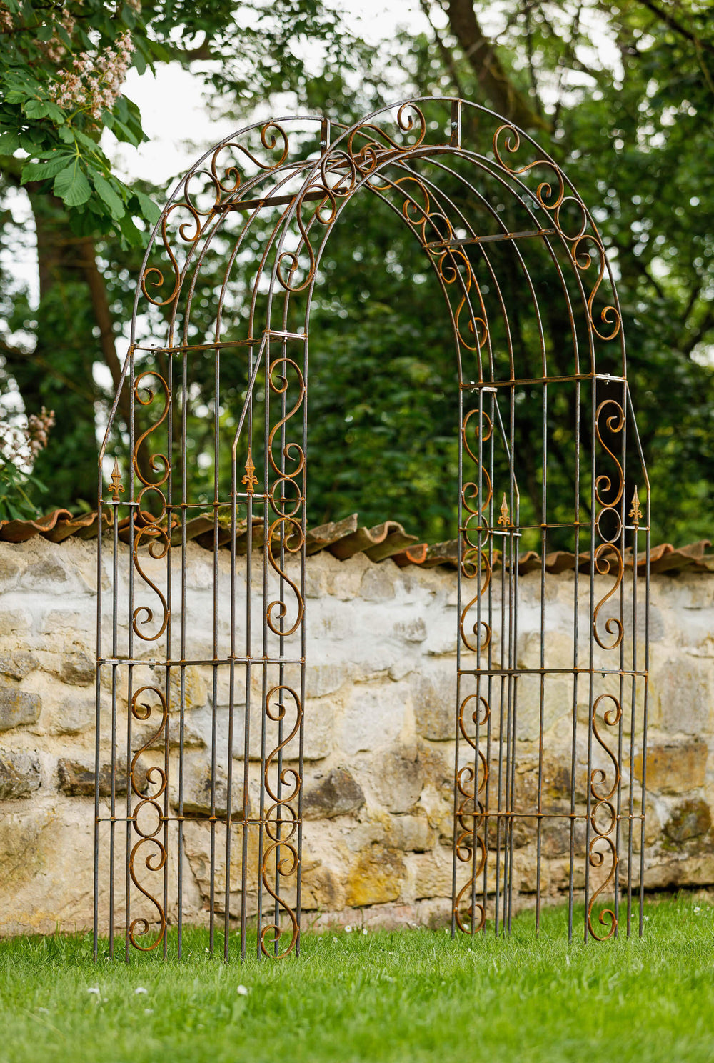 Rosenbogen Calabria aus Metall Gesamtansicht alleine stehend im Garten Rosenbogen Calabria aus Metall Gesamtansicht alleine stehend im Garten