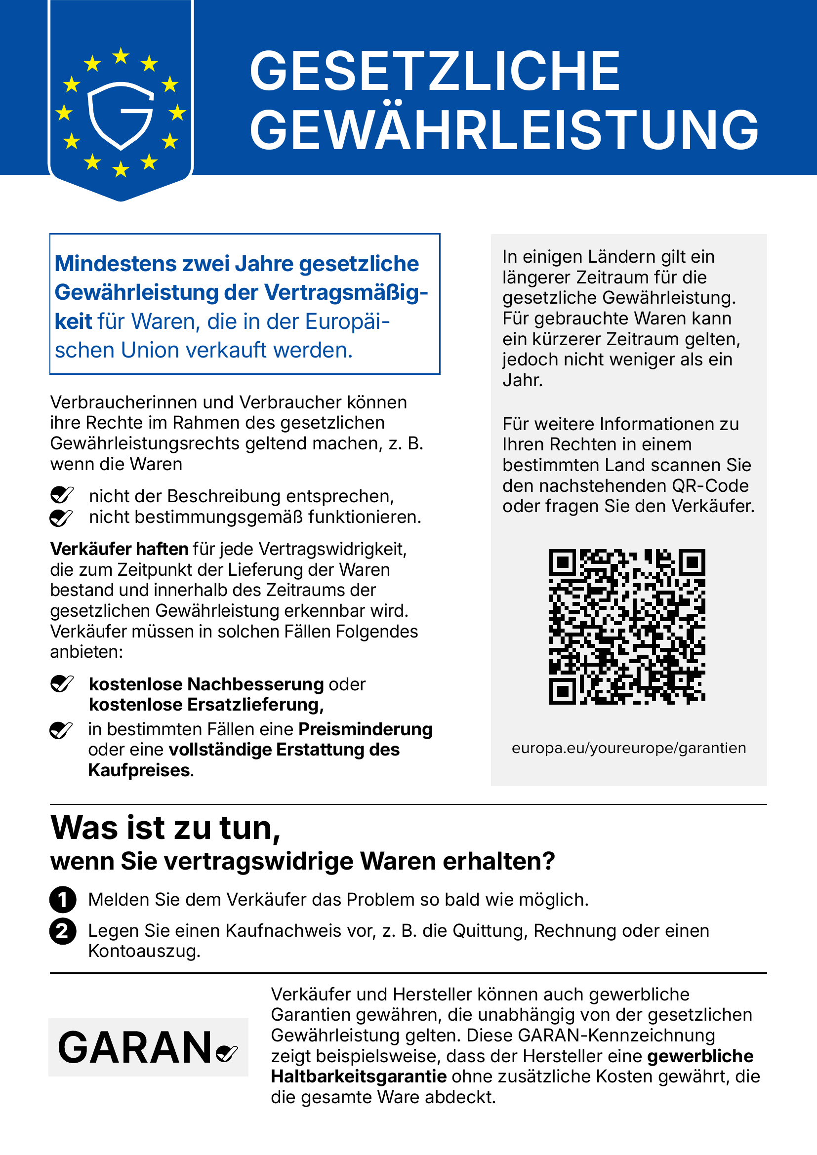 Ihre gesetzlichen Gewährleistungsrechte