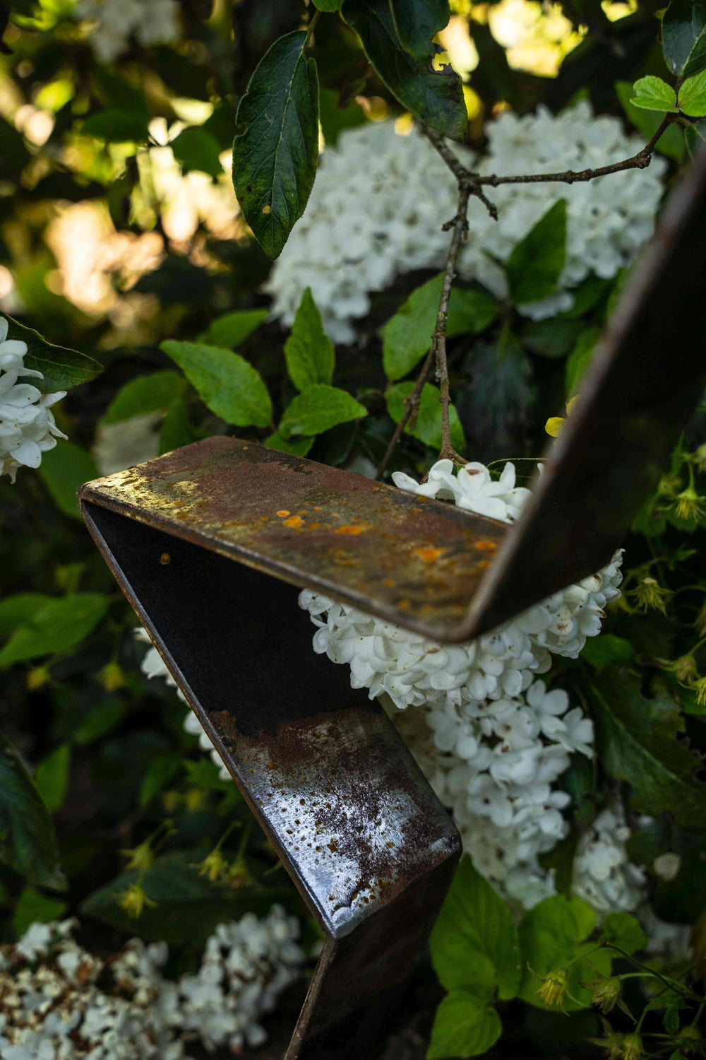 Metallstern Novara klein Detailansicht mit weißen Blüten, unbeschichtet
